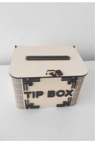 Dekoratif Krem Ahşap Tip Box Kutu Bahşiş Kutusu Kumbara Tipbox - 4