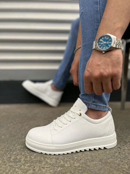 JY152 Cool Bağcıklı Cilt Erkek Günlük Spor Klasik Ayakkabı CBT - Beyaz - 3