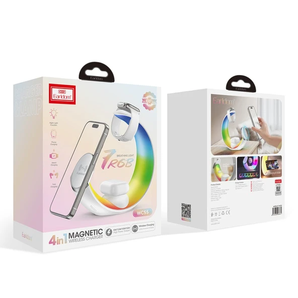 Earldom WC55 4in1 15W RGB Kablosuz Şarj Standı - Beyaz - 4