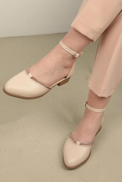 Kadın Kısa Topuklu Abiye Ayakkabı-Ten ürün görseli