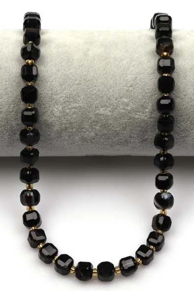 Siyah Akik Doğal Taş Dizi 7 mm Küp Kesim - Resim 2