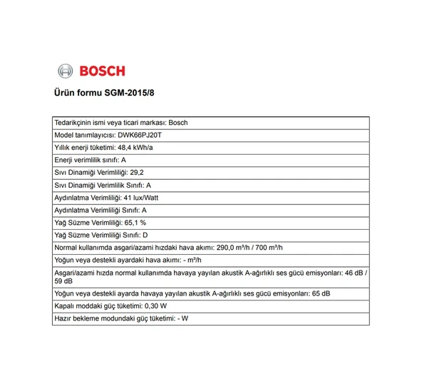 Bosch DWK66PJ20T Cam Yüzey Duvar Tipi Davlumbaz Beyaz - Resim 6