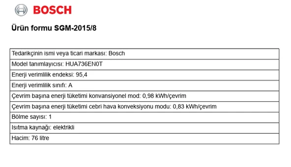 Bosch HUA736EN0T 76 L Buhar Destekli Ankastre Fırın - Resim 8