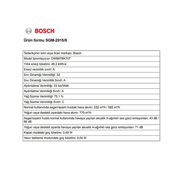 Bosch DWB67BK70T 60 CM Duvar Tipi Davlumbaz Gümüş - Resim 7