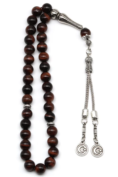 Kırmızı Kaplan Gözü Doğal Taş Tesbih 8 mm Küre Kesim - Resim 2