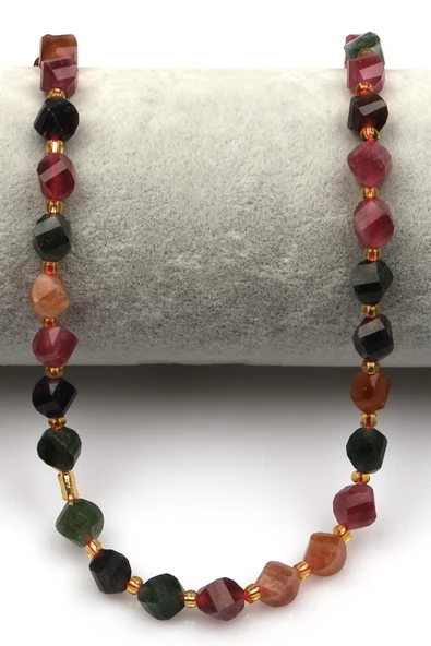 Karışık Renkli Kuvars Doğal Taş Dizi 6 x 8 mm Burgu Kesim - 2