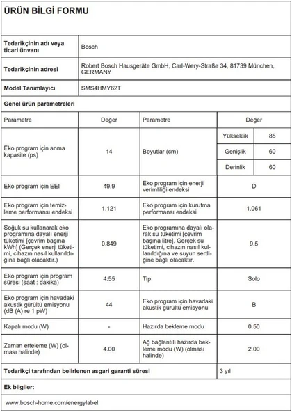 Bosch SMS4HMY62T Serie 6 Solo Bulaşık Makinesi - Resim 7