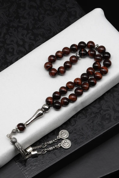 Kırmızı Kaplan Gözü Doğal Taş Tesbih 8 mm Küre Kesim ürün görseli