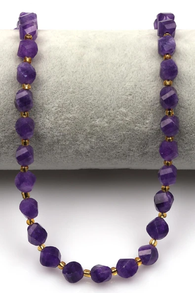 Mor Renkli Kuvars Doğal Taş Dizi 6 x 8 mm Burgu Kesim - Resim 2