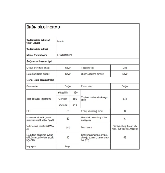 Bosch KGN86AID2N 631 LT No-Frost Kombi Tipi Buzdolabı - Resim 8