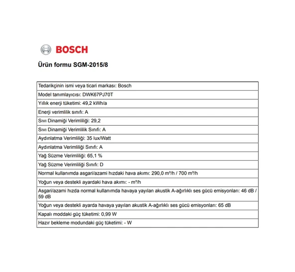 Bosch DWK67PJ70T Cam Yüzey Duvar Tipi Davlumbaz Gri - Resim 7