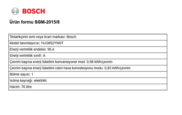 Bosch Serie 6 HJG852YW0T 76 LT Ankastre Fırın - Resim 3