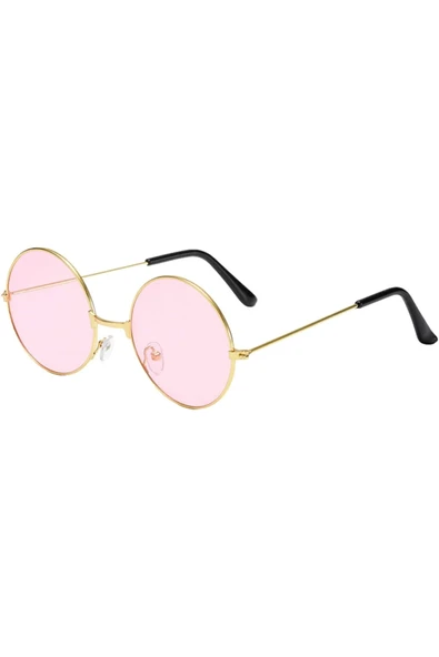 İB GLOBAL Yuvarlak Cam John Lennon Tarzı Hippi Gold Çerçeveli Pembe Gözlük - SFL6736-6703 ürün görseli