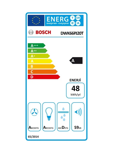 Bosch DWK66PJ20T Cam Yüzey Duvar Tipi Davlumbaz Beyaz - Resim 5