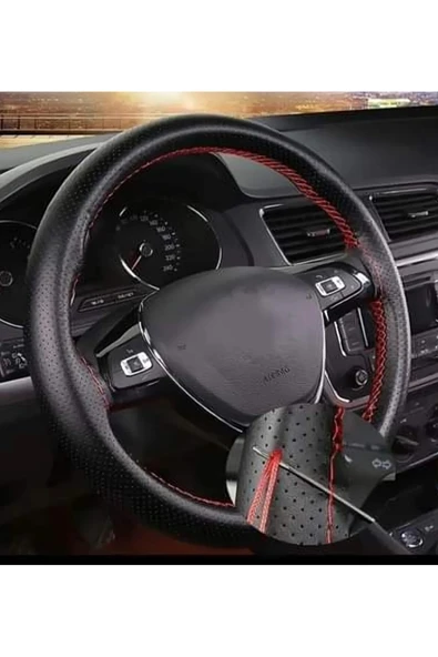 İB GLOBAL Delikli Kırmızı Dikişli Direksiyon Kılıfı 51cm çapında 11 cm genişliğinde ürün görseli