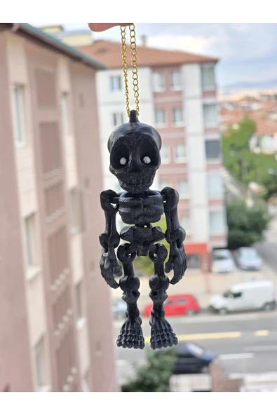 İB GLOBAL Siyah İskelet Ayna Süsü Gold Zincir - Resim 2
