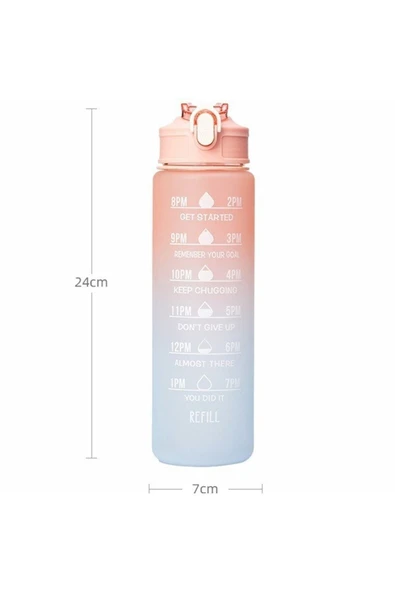 İB GLOBAL Pembe Motivasyonel Su Matarası Su Şişesi Suluk 900 ml Tritan Spor Salonu Su Şişesi Bpa İçermez Sulu - 2