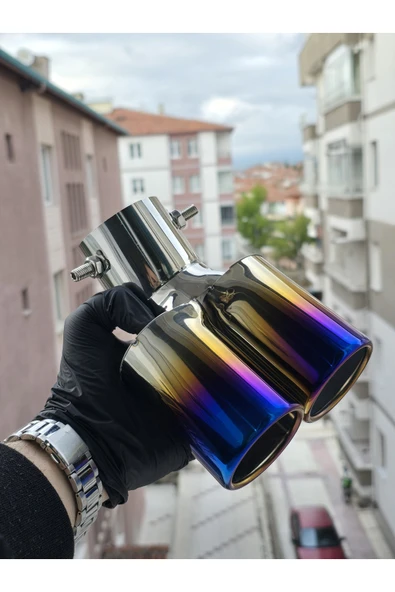 İB GLOBAL Yanık Egzoz Ucu Krom Çift Çıkış Egzoz Kafası - Resim 3