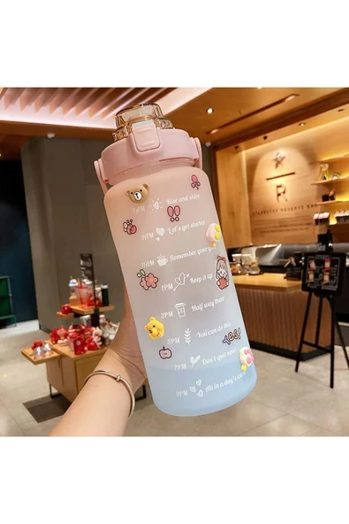 İB GLOBAL Motivasyonel Su Matarası Su Şişesi Suluk 2 Litre Tritan Spor Salonu Su Şişesi Bpa Içermez Suluk - 4