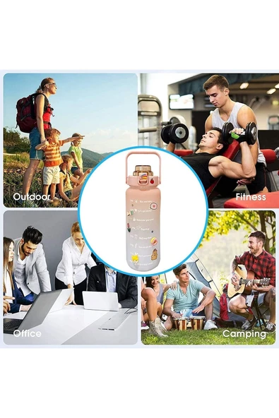 İB GLOBAL Motivasyonel Su Matarası Su Şişesi Suluk 2 Litre Tritan Spor Salonu Su Şişesi Bpa Içermez Suluk - 3