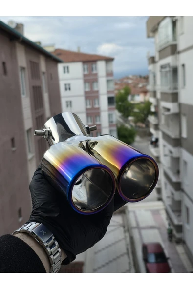 İB GLOBAL Yanık Egzoz Ucu Krom Çift Çıkış Egzoz Kafası - Resim 4