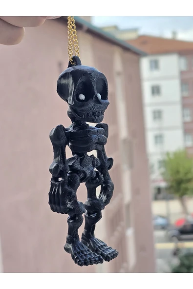 İB GLOBAL Siyah İskelet Ayna Süsü Gold Zincir - Resim 3