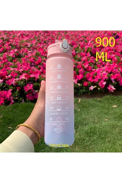 İB GLOBAL Pembe Motivasyonel Su Matarası Su Şişesi Suluk 900 ml Tritan Spor Salonu Su Şişesi Bpa İçermez Sulu ürün görseli