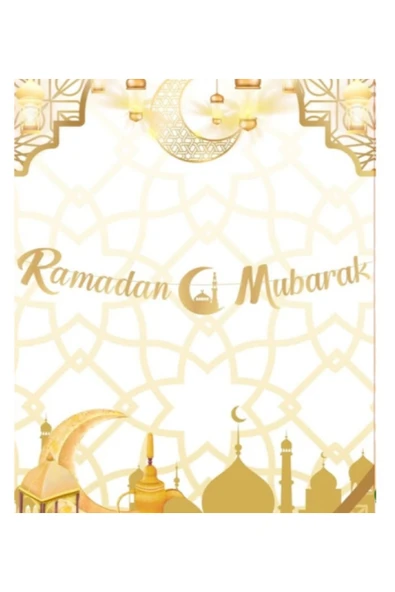 İB GLOBAL Ramadan Mubarak Yazısı Kaligrafi Banner Gold Renkli - Ramazan Bayramı Altın Renginde Süs - 1