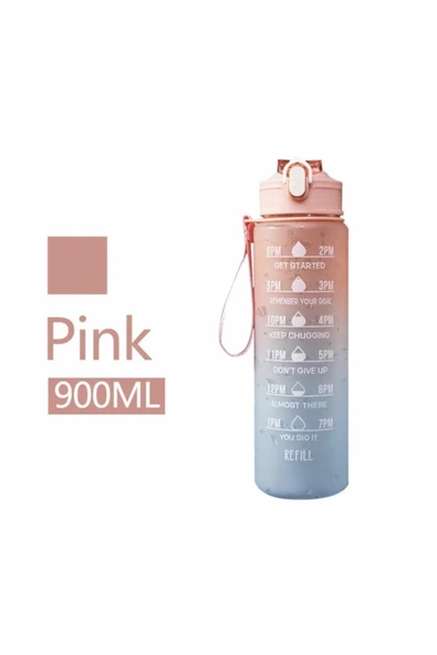 İB GLOBAL Pembe Motivasyonel Su Matarası Su Şişesi Suluk 900 ml Tritan Spor Salonu Su Şişesi Bpa İçermez Sulu - 4