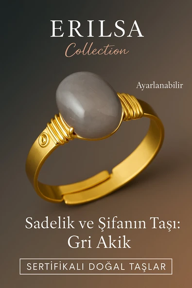 Sertifikalı Doğal Gri Akik Taşı Yüzük – Kalın Tımbıl Kasa Gold Renk Ayarlanabilir ürün görseli