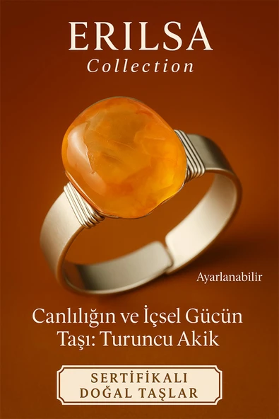 Sertifikalı Doğal Turuncu Akik Taşı Yüzük – Ayarlanabilir Kalın Tımbıl Kasa ürün görseli