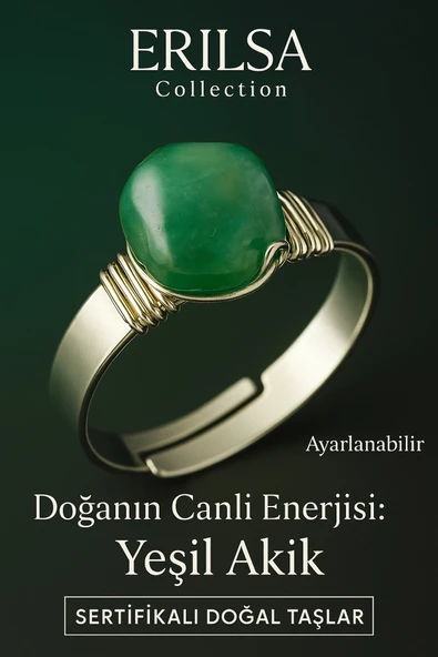 Sertifikalı Doğal Yeşil Akik Taşı Yüzük – Kalın Tımbıl Kasa Gümüş Renk Ayarlanabilir ürün görseli