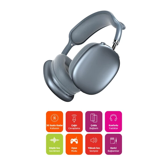 Polosmart PBS229 Kablosuz Bluetooth Şarjlı AUX TF Kart Girişli Kılıflı Kulak Üstü Kulaklık Mavi - 4