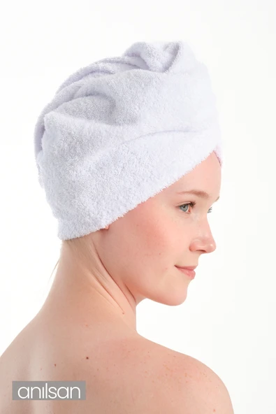 %100 Pamuk Bej-Pudra-Beyaz Havlu Bone Saç Kurutma Bonesi Kafa Havlusu Duş Banyo Bonesi Islak Saç Kurulama Bone - 3