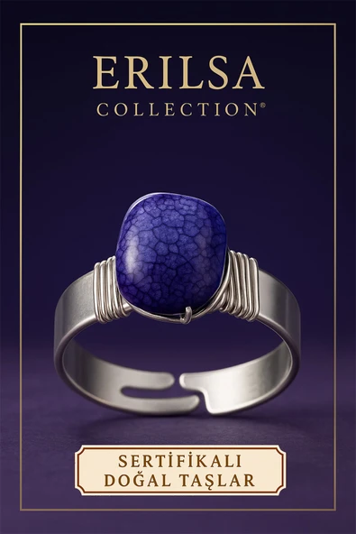 Sertifikalı Doğal Mor Akik Taşı Yüzük – Ayarlanabilir Kalın Tımbıl Kasa ürün görseli