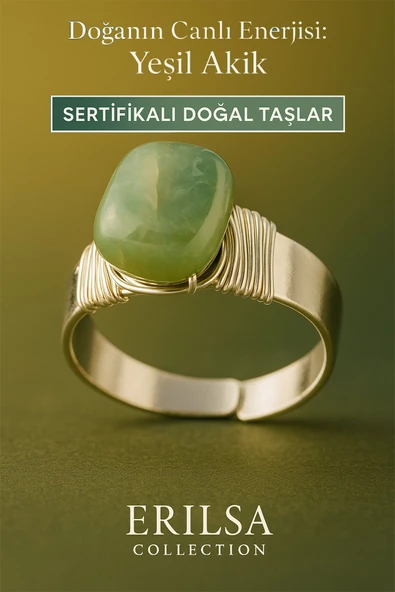 Sertifikalı Doğal Yeşil Akik Taşı Yüzük – Ayarlanabilir Kalın Tımbıl Kasa ürün görseli
