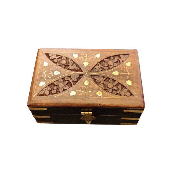 El Yapımı Pirinç Kakma Hint Işi Desenli Takı Kutusu - 2