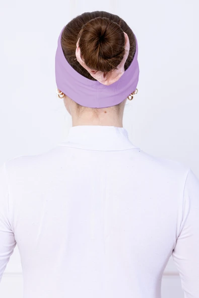 Loggia Kaymayan Silikonlu Bandana Bone Lila - Kadın Tesettür Dikişsiz Kaymaz Geçme - Sportif Saç Bandı - 5