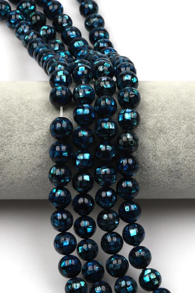 Özel İşçilikli Mavi Abalon Sedef Doğaltaş Dizi 10 mm Küre Kesim ürün görseli