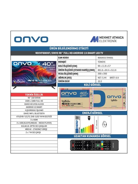 Onvo 40OVF6000F 40" 102 Ekran Uydu Alıcılı Full HD Android Smart LED TV - 3