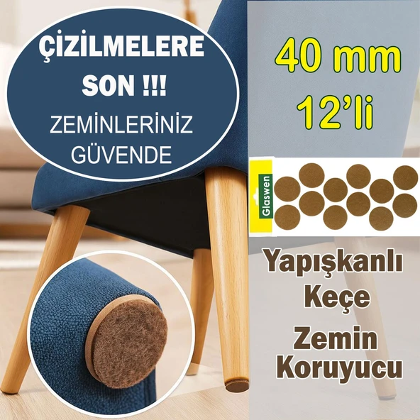 Yapışkanlı Yuvarlak Keçe Masa Sandalye Parke Zemin Ayak Koruyucu Kaydırmaz Keçesi 40 mm (12'Lİ PAKET) ürün görseli