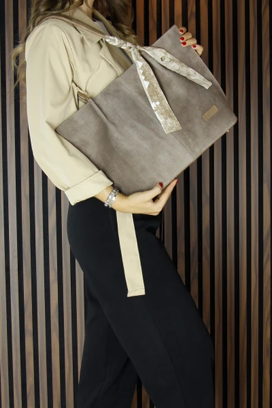 Vizon Hakiki Dana Süet Manyetik Kapaklı Büyük Boy Günlük Omuz Çantası ve Askılı El Çantası - Resim 3