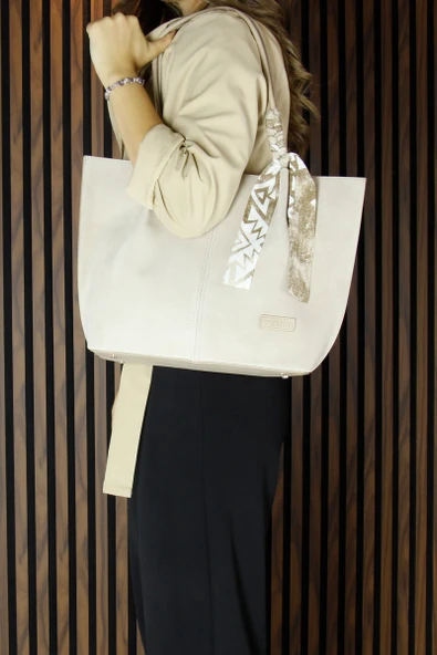 Erkan Saçmacı Bej Hakiki Dana Süet Manyetik Kapaklı Büyük Boy Günlük Omuz Çantası ve Askılı El Çantası - 6