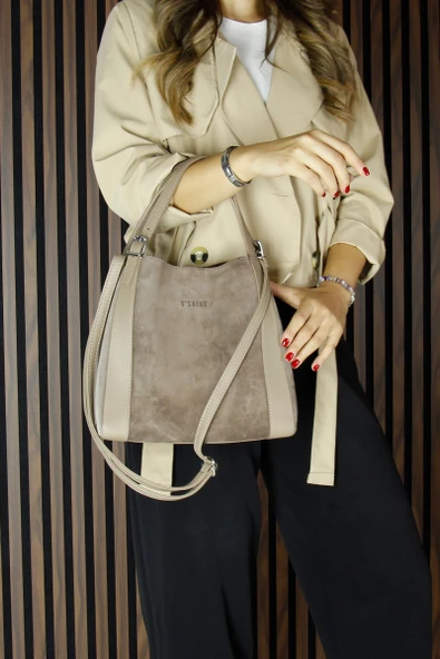 Erkan Saçmacı Kum Hakiki Dana Süet Manyetik Kapaklı Büyük Boy Günlük Omuz Çantası ve Askılı El Çantası - 5