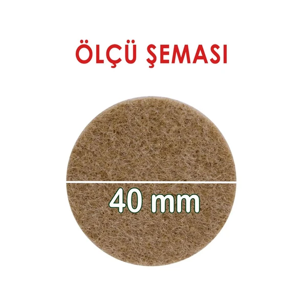 Yapışkanlı Yuvarlak Keçe Masa Sandalye Parke Zemin Ayak Koruyucu Kaydırmaz Keçesi 40 mm (12'Lİ PAKET) - Resim 2