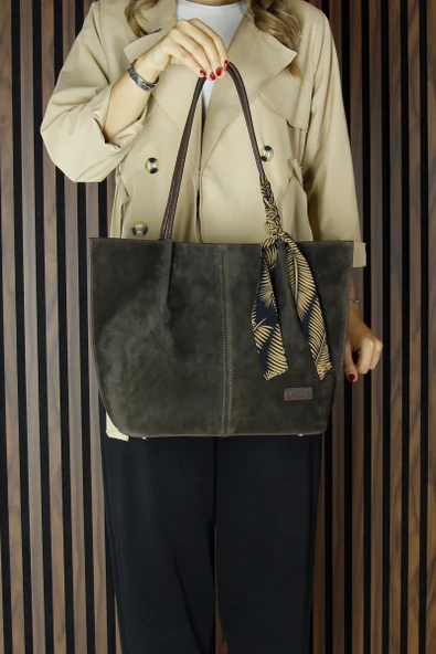 Erkan Saçmacı Kahve Hakiki Dana Süet Manyetik Kapaklı Büyük Boy Günlük Omuz Çantası ve Askılı El Çantası - 2