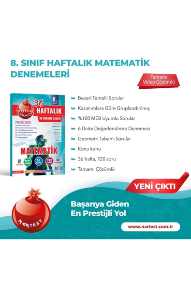 Nartest Yayınları Nartest 8. Sınıf Haftalık Denemeleri  Seti (Prestij Serisi) - Resim 7