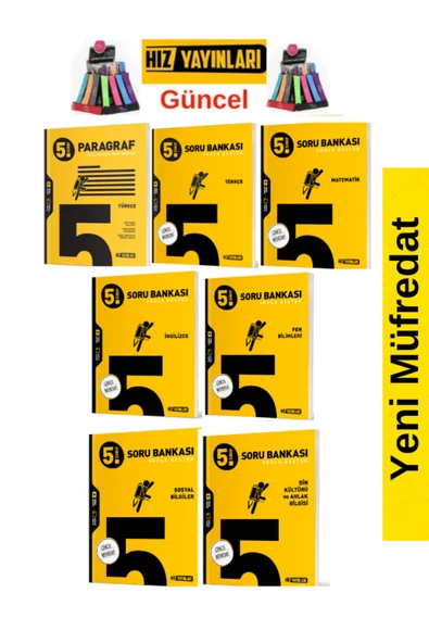 Hız ve Renk Yayınları Hız 5.Sınıf Yeni Müfredat Tüm Dersler 7 Kitap M-T-F-P-İ-S-D  Soru Bankası Seti+Kalemlik - 1