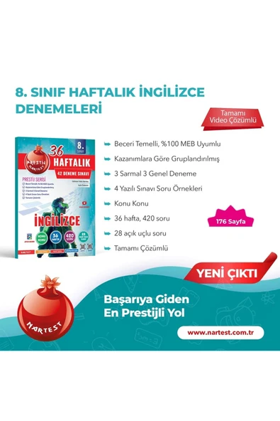 Nartest Yayınları Nartest 8. Sınıf Haftalık Denemeleri  Seti (Prestij Serisi) - Resim 4
