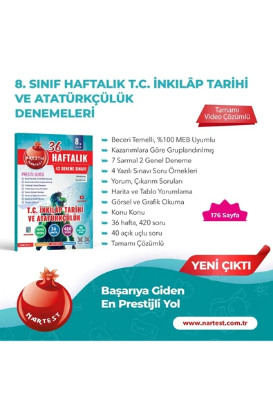 Nartest Yayınları Nartest 8. Sınıf Haftalık Denemeleri  Seti (Prestij Serisi) - Resim 3